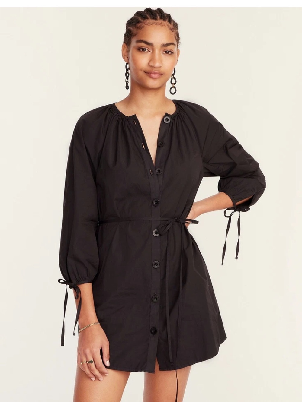 J. Crew Tie-sleeve button-front dress in cotton poplin - Black (No waist tie)